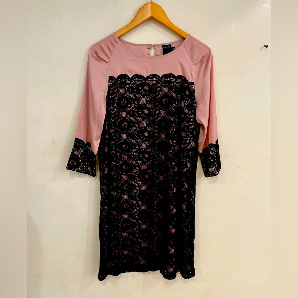 Mid length Elegant Satin Dress with black lace worn once